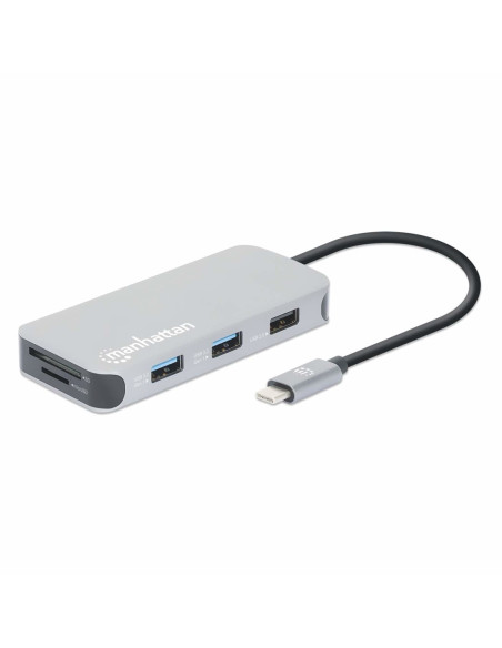 Stacja Dokująca Manhattan Usb-C 8 W 1 Z Zasilaniem Usb 3.2 Gen 1 Type-C Męski Na Żeński Hdmi, Trzy Porty Usb-A, Gigabitowy Port 