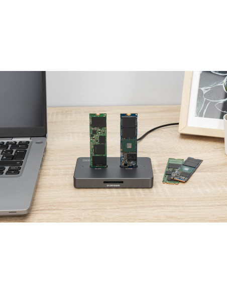 Stacja Dokująca Usb-C 3.2 Gen2 Dla Dysków Ssd M.2 Duo Nvme Oraz Sata (Max. 2X 4 Tb) Z Czytnikiem Kart Sd-Express 7.1 (Max. 2 Tb)