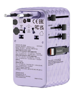 Verbatim Charge 'N' Travel 70W 2C Chowany Uniwersalny Adapter Podróżny Fioletowy 2