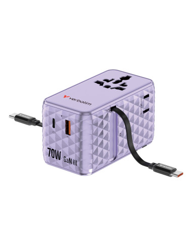 Verbatim Charge 'N' Travel 70W 2C Chowany Uniwersalny Adapter Podróżny Fioletowy