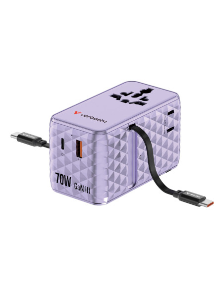 Verbatim Charge 'N' Travel 70W 2C Chowany Uniwersalny Adapter Podróżny Fioletowy