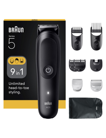 Zestaw Do Pielęgnacji Braun 9 W 1 All-In-One Series 5 Aio5540, Bezprzewodowy, Liczba Stopni Długości 14, Czarny