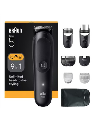 Zestaw Do Pielęgnacji Braun 9 W 1 All-In-One Series 5 Aio5540, Bezprzewodowy, Liczba Stopni Długości 14, Czarny