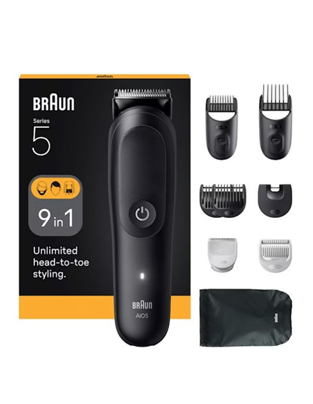 Zestaw Do Pielęgnacji Braun 9 W 1 All-In-One Series 5 Aio5540, Bezprzewodowy, Liczba Stopni Długości 14, Czarny