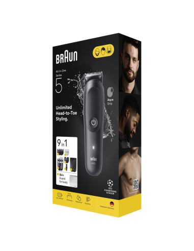 Zestaw Do Pielęgnacji Braun 9 W 1 All-In-One Series 5 Aio5540, Bezprzewodowy, Liczba Stopni Długości 14, Czarny