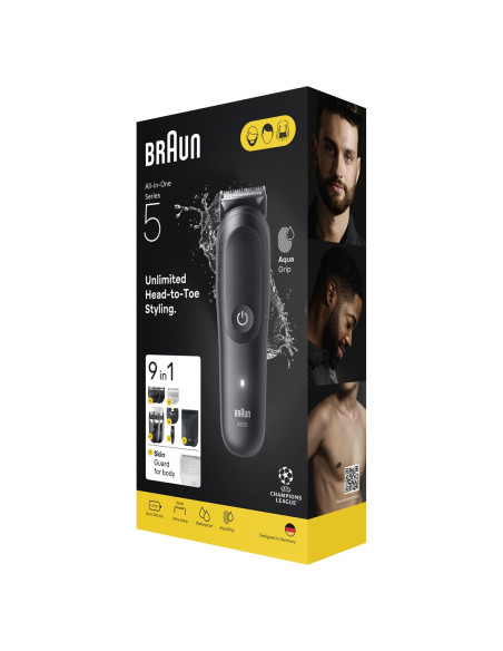 Zestaw Do Pielęgnacji Braun 9 W 1 All-In-One Series 5 Aio5540, Bezprzewodowy, Liczba Stopni Długości 14, Czarny