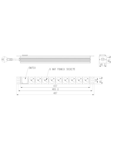Gembird Listwa Zasilająca Rack (Pdu) 9 Gniazd Fr, 1U, 16A, Wtyk Fr, 2M