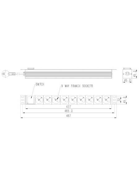Gembird Listwa Zasilająca Rack (Pdu) 9 Gniazd Fr, 1U, 16A, Wtyk Fr, 2M