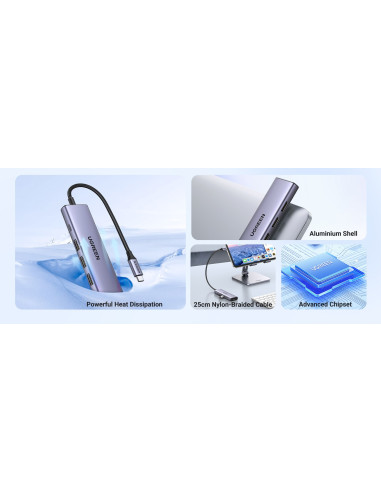 Ugreen Wielofunkcyjny Hub 5W1 Usb-C  - Hdmi 1.4 / 3 X Usb-A / Usb-C Pd 100W Cm511 - Szary