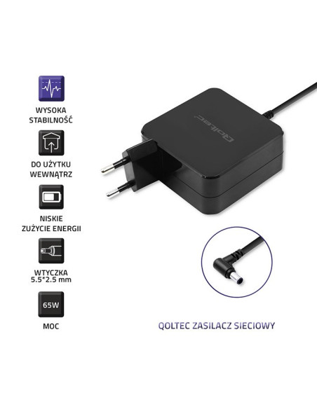 Zasilacz Sieciowy Qoltec 51745 Do Notebooka Asus (19 V  3,42 A  65W  5.5 Mm X 2.5 Mm)