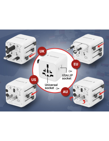 Gembird Uniwersalny Adapter Podróżny Biały