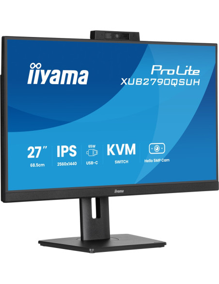Monitor Iiyama Xub2790Qsuh-B2 27" Ips-Panel 2560X1440 100Hz Windows Hello Kamera 5Mp Auto Focus 15Cm Regulacja Wysokości Stojaka