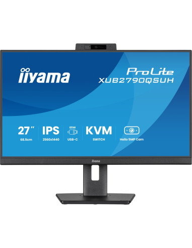 Monitor Iiyama Xub2790Qsuh-B2 27" Ips-Panel 2560X1440 100Hz Windows Hello Kamera 5Mp Auto Focus 15Cm Regulacja Wysokości Stojaka