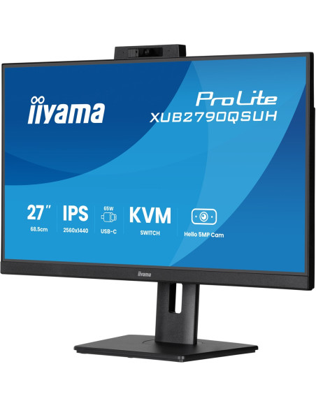 Monitor Iiyama Xub2790Qsuh-B2 27" Ips-Panel 2560X1440 100Hz Windows Hello Kamera 5Mp Auto Focus 15Cm Regulacja Wysokości Stojaka