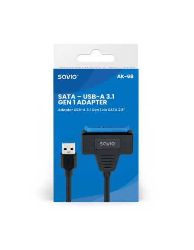 Savio Adapter Sata (F) - Usb-A 3.1 Gen 1 (M) Do Dysków 2.5" Ak-68