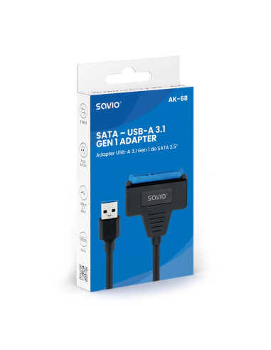 Savio Adapter Sata (F) - Usb-A 3.1 Gen 1 (M) Do Dysków 2.5" Ak-68
