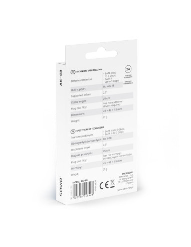 Savio Adapter Sata (F) - Usb-A 3.1 Gen 1 (M) Do Dysków 2.5" Ak-68