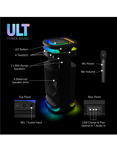 Sony | Głośnik Imprezowy | Srs-Ult1000 Ult Tower 10 | 139 W | Łączność Bluetooth | | Przenośny | Połączenie Bezprzewodowe 2