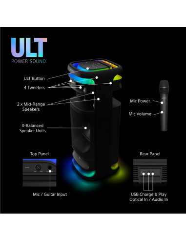 Sony | Głośnik Imprezowy | Srs-Ult1000 Ult Tower 10 | 139 W | Łączność Bluetooth | | Przenośny | Połączenie Bezprzewodowe