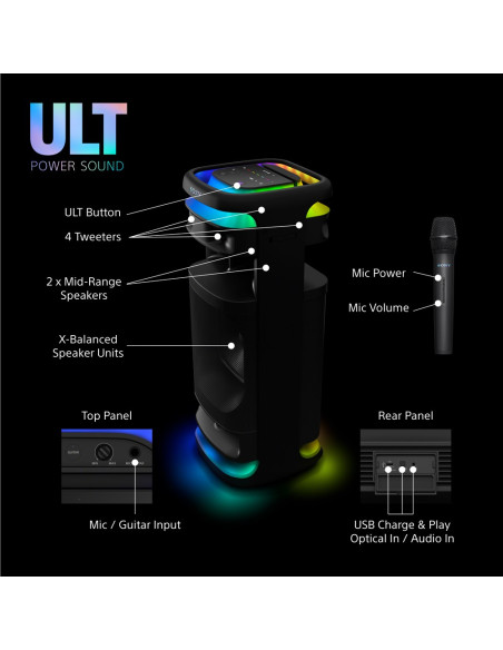 Sony | Głośnik Imprezowy | Srs-Ult1000 Ult Tower 10 | 139 W | Łączność Bluetooth | | Przenośny | Połączenie Bezprzewodowe