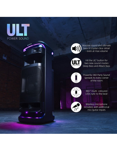 Sony | Głośnik Imprezowy | Srs-Ult1000 Ult Tower 10 | 139 W | Łączność Bluetooth | | Przenośny | Połączenie Bezprzewodowe