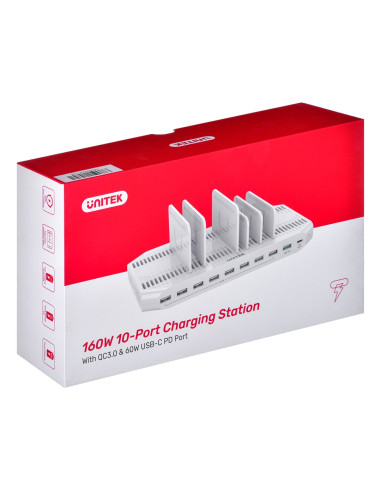 Unitek Stacja Ładująca 10X Usb, 160W, Y-2190