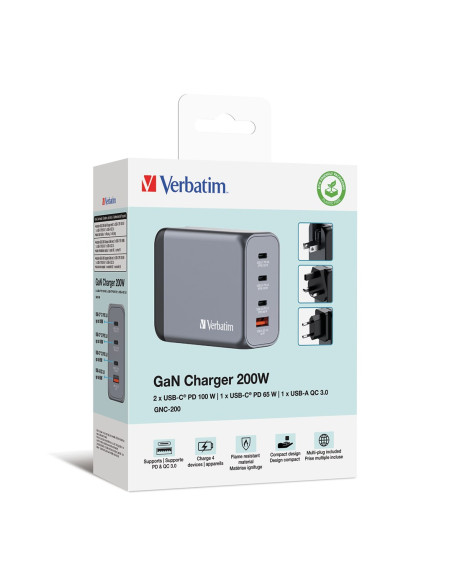 Gnc-200 Gan Charger 4 Port 200W/Usb A/C (Eu/Uk/Us)