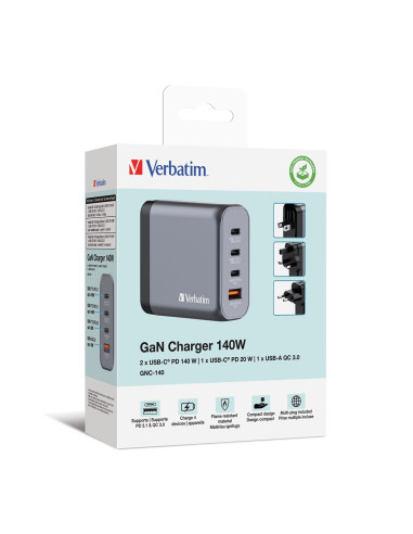 Verbatim Gan Charger 140W, 1X Usb-A, 3X Usb-C