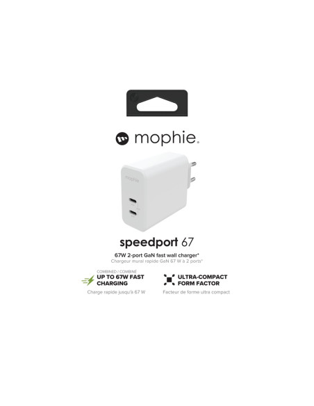 Mophie Gan Charger Dual - Ładowarka Sieciowa Z Podwójnym Wejściem Usb-C 67W (White)