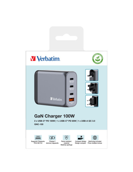 Ładowarka Sieciowa Verbatim Gan Gnc-100 4-Port 100W/Usb A/C (Eu/Uk/Us)