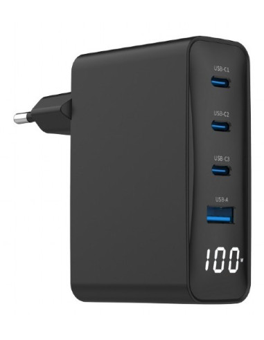 Gembird 4-Portowa Szybka Ładowarka Sieciowa Gan (Pd) Usb (3X Usb-A + 1X Usb Typ-C) 100W, Czarna