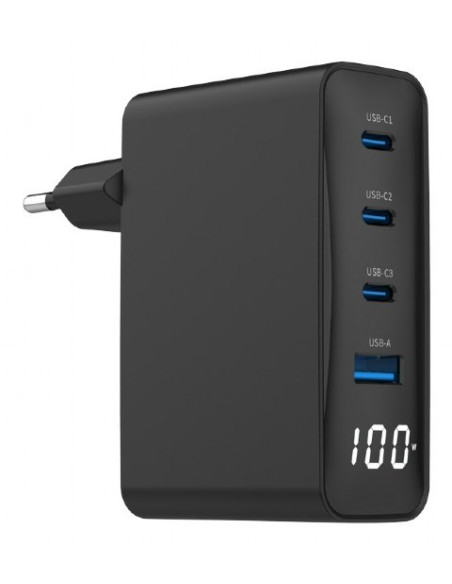 Gembird 4-Portowa Szybka Ładowarka Sieciowa Gan (Pd) Usb (3X Usb-A + 1X Usb Typ-C) 100W, Czarna