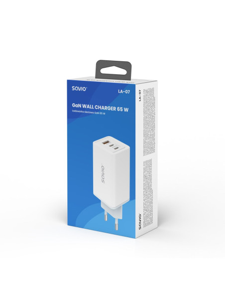 Savio Ładowarka Sieciowa Gan 65W Biała La-07
