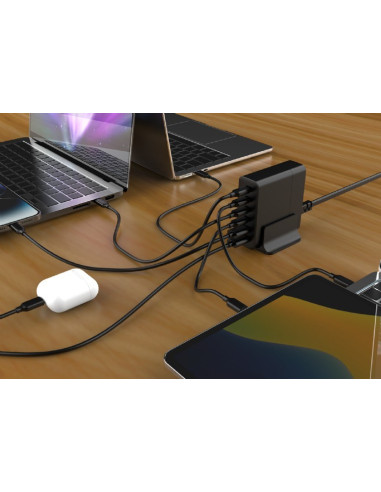 Gembird 6-Portowa Szybka Ładowarka Sieciowa Gan (Pd) 6Xusb (2X Usb-A + 4X Usb-C), 75W, Czarna