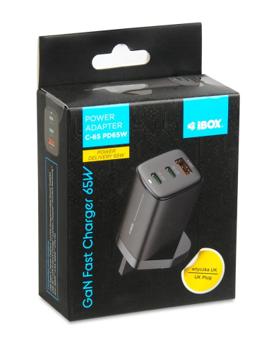 Ładowarka Sieciowa I-Box C-65 Gan Pd65W Kabel, Czarna