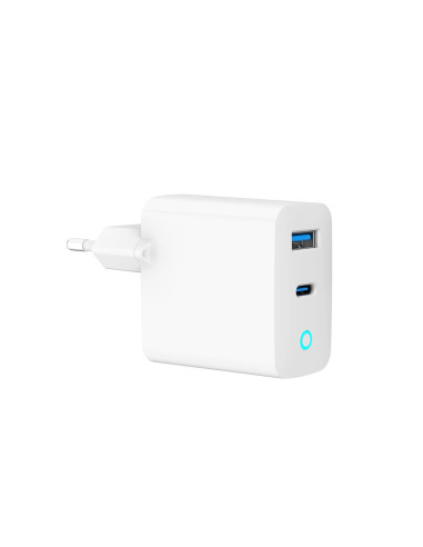 Gembird 2-Portowa Szybka Ładowarka Sieciowa Gan (Pd) Usb (A+C), 65W, Biała