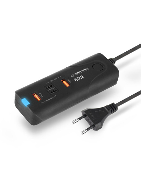 Esperanza Ładowarka 60W 2X Usb-C Pd 30W / 2X Usb-A Qc 3.0 18W Ezc109