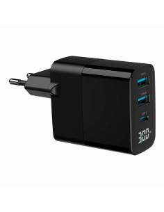 Gembird 3-Portowa Szybka Ładowarka Sieciowa Gan (Pd) Usb (2X Usb-A + 1X Usb Typ-C), 30W, Lcd, Czarna 2