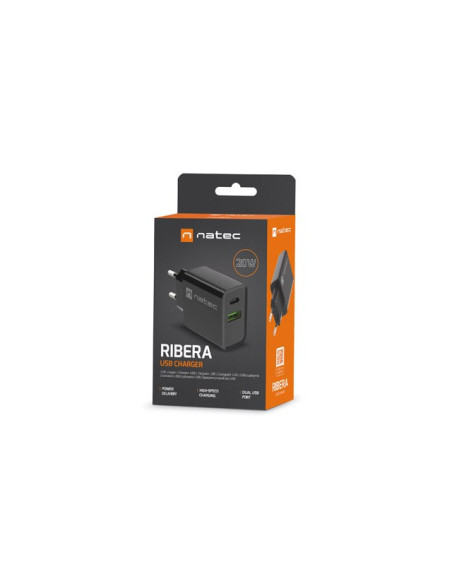 Natec Ładowarka Sieciowa Ribera Usb-A + Usb-C 20W Power Delivery Czarna Nuc-2062