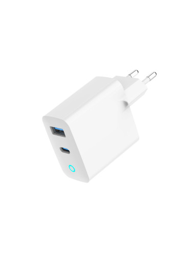 Gembird 2-Portowa Szybka Ładowarka Sieciowa Gan (Pd) Usb (A+C), 30W, Led, Biała