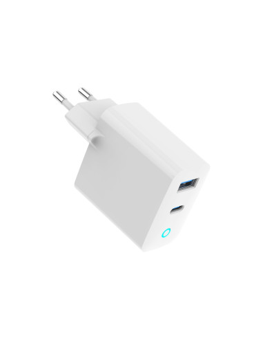 Gembird 2-Portowa Szybka Ładowarka Sieciowa Gan (Pd) Usb (A+C), 30W, Led, Biała