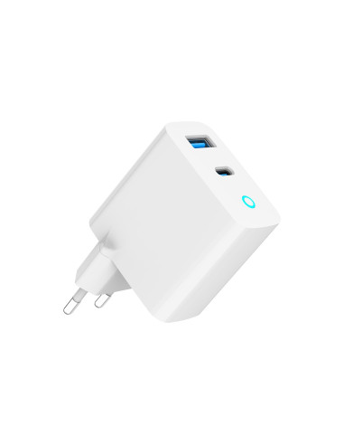 Gembird 2-Portowa Szybka Ładowarka Sieciowa Gan (Pd) Usb (A+C), 30W, Led, Biała