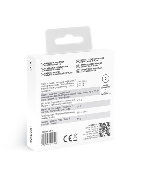 Savio Ładowarka Indukcyjna 15W 1M La-11