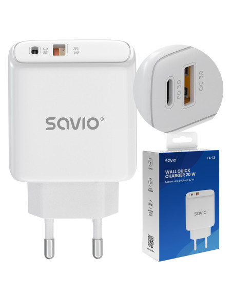 Savio Ładowarka Sieciowa 20W Quick Charge Power Delivery 3.0 La-12