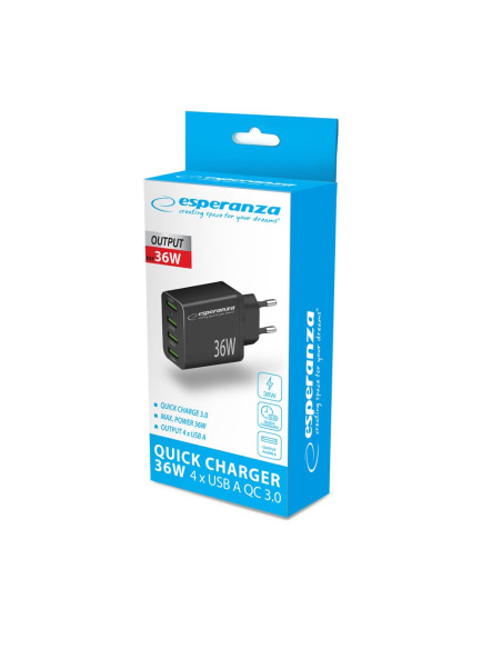 Esperanza Ładowarka Sieciowa 36W 4X Usb-A Qc 3.0 18W Ezc107K