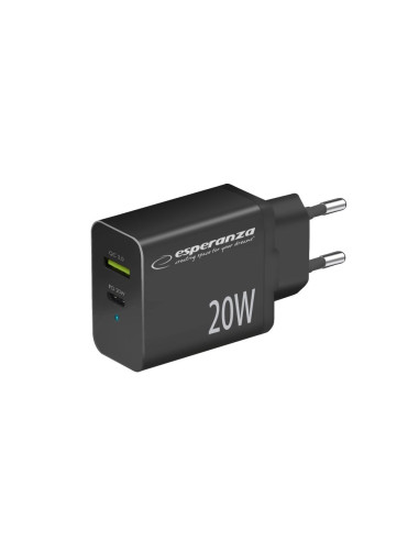Esperanza Ładowarka Sieciowa 20W Usb-C Pd 20W / Usb-A Qc 3.0 18W Czarna Ezc105K