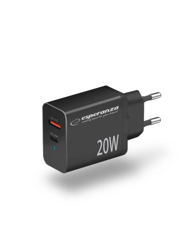 Esperanza Ładowarka Sieciowa 20W Usb-C Pd 20W / Usb-A Qc 3.0 18W Czarna Ezc105K