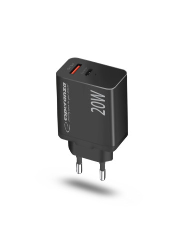Esperanza Ładowarka Sieciowa 20W Usb-C Pd 20W / Usb-A Qc 3.0 18W Czarna Ezc105K