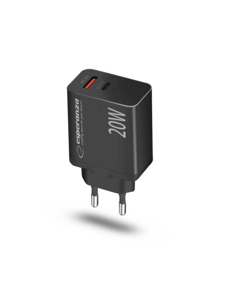 Esperanza Ładowarka Sieciowa 20W Usb-C Pd 20W / Usb-A Qc 3.0 18W Czarna Ezc105K