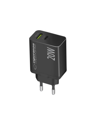 Esperanza Ładowarka Sieciowa 20W Usb-C Pd 20W / Usb-A Qc 3.0 18W Czarna Ezc105K